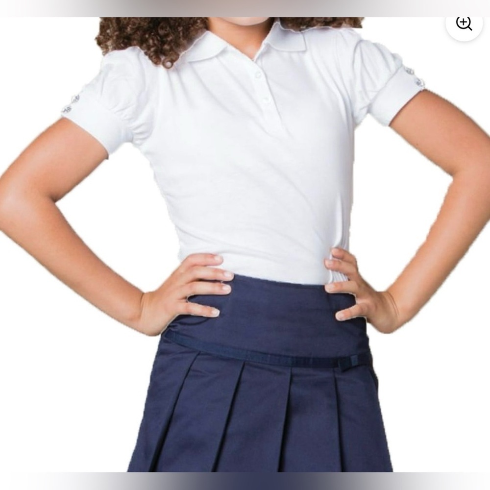 💕French Toast Short Sleeve Puff Sleeve Polo Shirt With Rhinestone Button